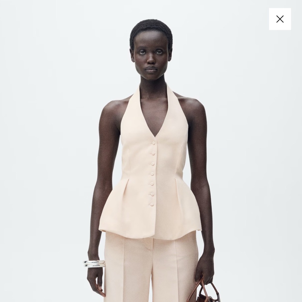 NWT Mango Cream Halter-neck Vest With Pleats US small